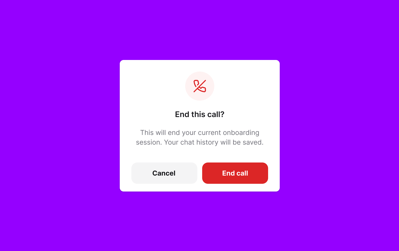 End this call confirmation dialog on a blue background