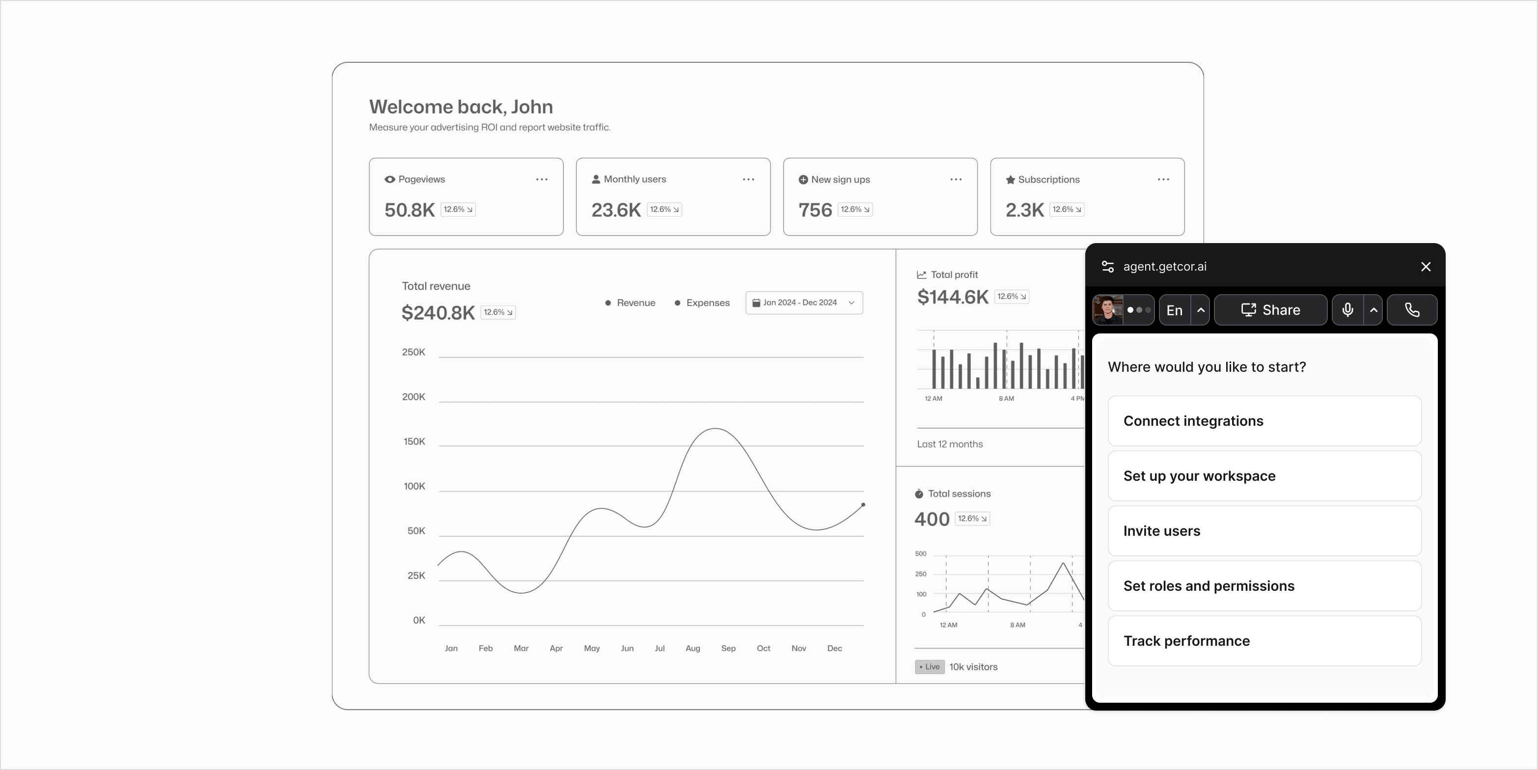 Obi dashboard — connect integrations walkthrough